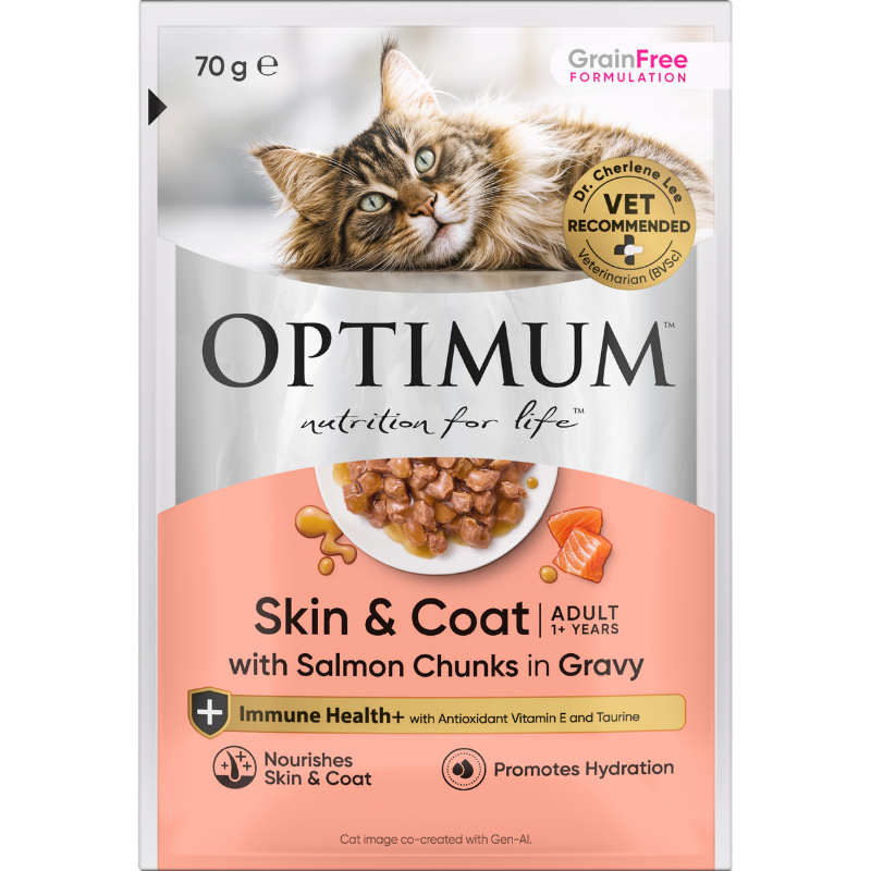 Optimum skin and coat wet cat pouch