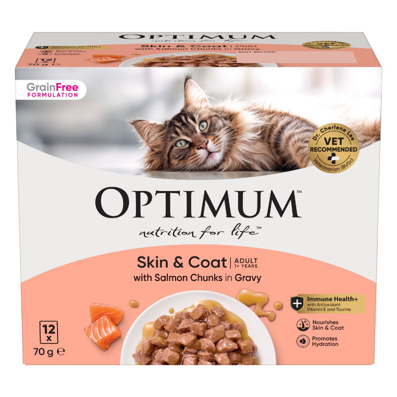Optimum skin and coat wet cat food pouch 12 pack