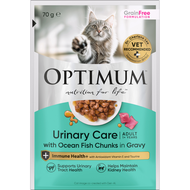 Optimum urinary care wet cat pouch with ocean fish in gravy